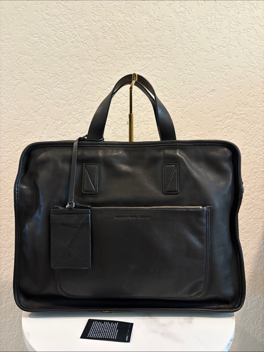 Marc by Marc Jacob’s Black Leather Briefcase Travel Bag with Luggage Tag